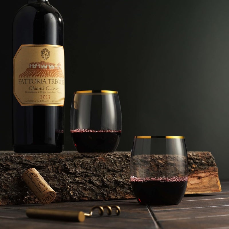 Munfix Plastic Stemless Wine Glasses with Gold Rim, Disposable Clear Plastic Cups 12 Oz - 24 Pack - Shatterproof Recyclable and BPA-Free - Image 5